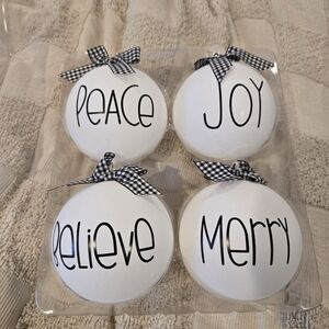 White Holiday Ornaments with Black Text